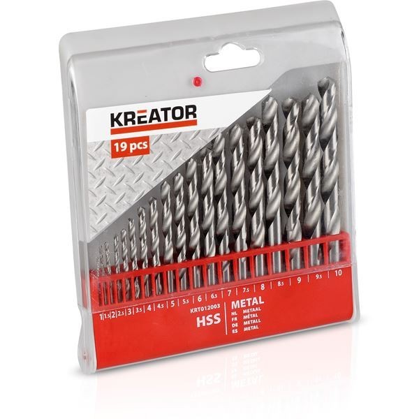 KREATOR KRT012003 - Juego de 19 brocas, HSS 1-10 mm