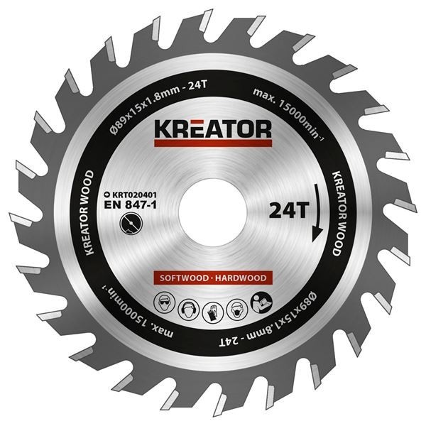 KREATOR KRT020401 - Disco de sierra madera 89 mm 24 dientes