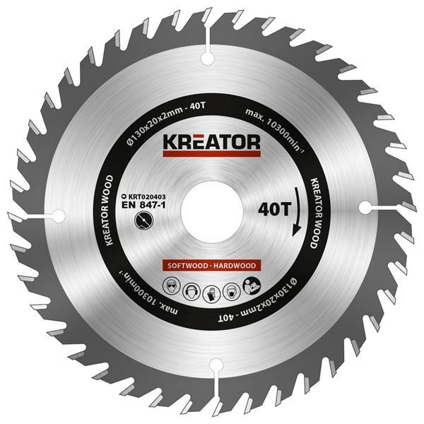 KREATOR KRT020403 - Disco de sierra madera 130 mm 40 dientes