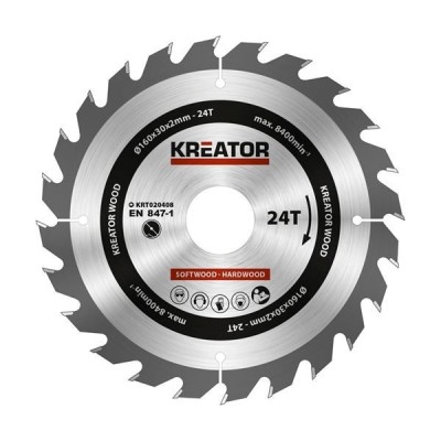 KREATOR KRT020408 - Disco de sierra madera 160 mm 24 dientes