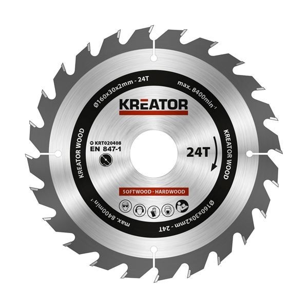 KREATOR KRT020408 - Disco de sierra madera 160 mm 24 dientes