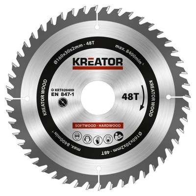 KREATOR KRT020409 - Disco de sierra madera 160 mm 48 dientes