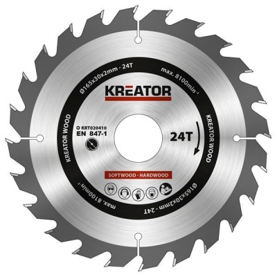 KREATOR KRT020410 - Disco de sierra madera 165 mm 24 dientes