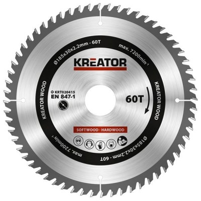 KREATOR KRT020415 - Disco de sierra madera 185 mm 60 dientes