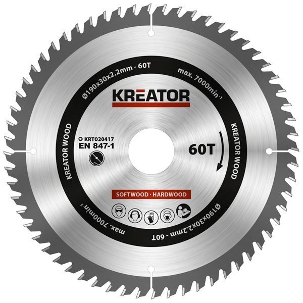 KREATOR KRT020417 - Disco de sierra madera 190 mm 60 dientes