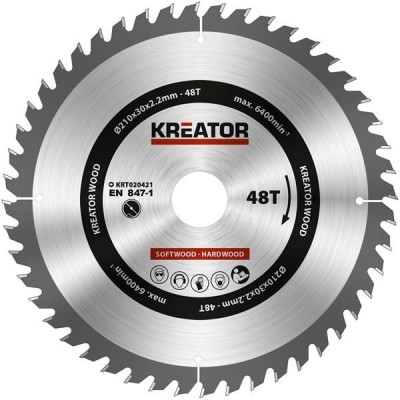 KREATOR KRT020421 - Disco de sierra madera 210 mm 48 dientes