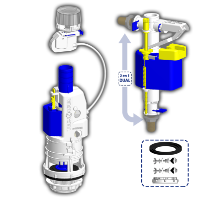 KIT MECANISMO DOBLE DESCARGA CABLE + FLOTADOR DUAL PISTON BOLSA - SAC - BAG