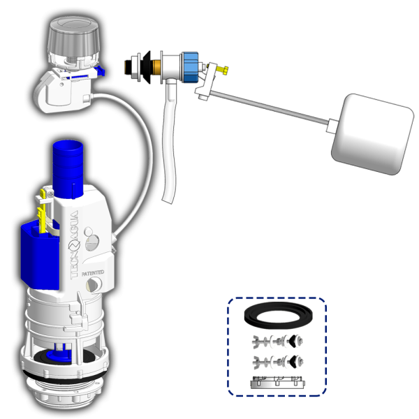 KIT MECANISMO DOBLE DESCARGA CABLE + FLOTADOR HORIZONTAL BOYA PISTON BOLSA - SAC - BAG