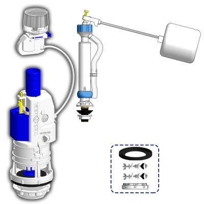 KIT MECANISMO DOBLE DESCARGA CABLE + FLOTADOR VERTICAL BOYA PISTON BOLSA - SAC - BAG