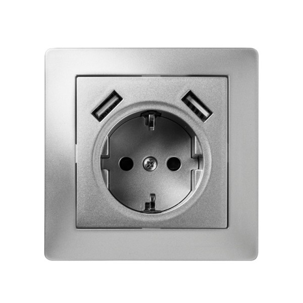 FAMATEL 9239 - Toma de corriente 16A-250V + 2 USB aluminio