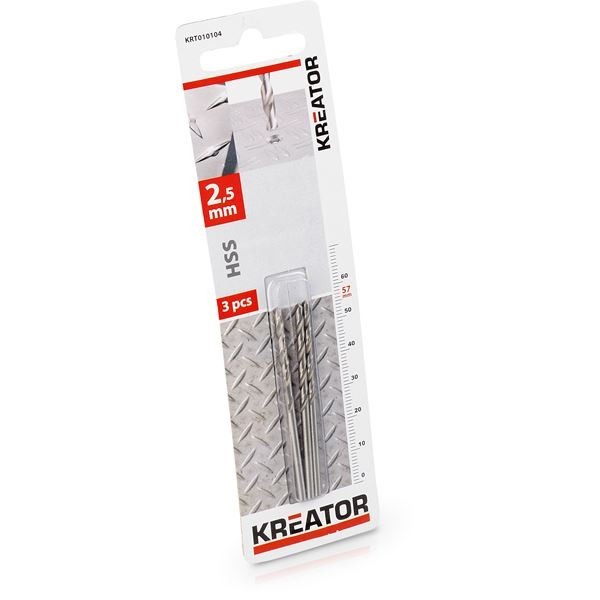 KREATOR KRT010104 - Broca cilindrica HSS para metal 2,5x57 mm (Env. 3 ud.)