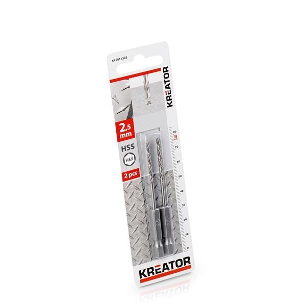 KREATOR KRT011303 - Broca cilindrica HSS para metal con insercion hexagonal 2,5x78 mm (Env. 2 ud.)