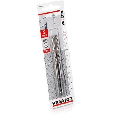 KREATOR KRT011306 - Broca cilindrica HSS para metal con insercion hexagonal 5x107 mm (Env. 2 ud.)