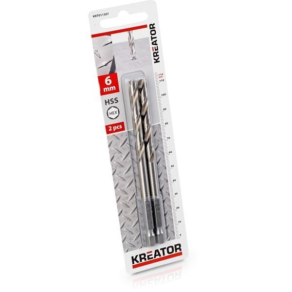 KREATOR KRT011307 - Broca cilindrica HSS para metal con insercion hexagonal 6x114 mm (Env. 2 ud.)